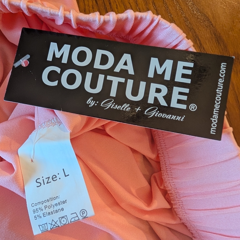 Moda Me Couture Peachy-Pink Feather Trimmed Pajamas Set, Size L - NEW - Picture 11 of 12